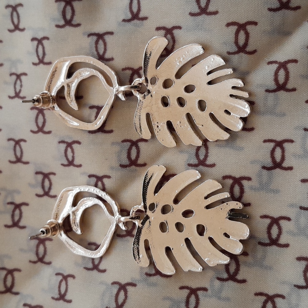 Pastels Goldtone Leaf Dangle Earrings - Picture 4 of 5